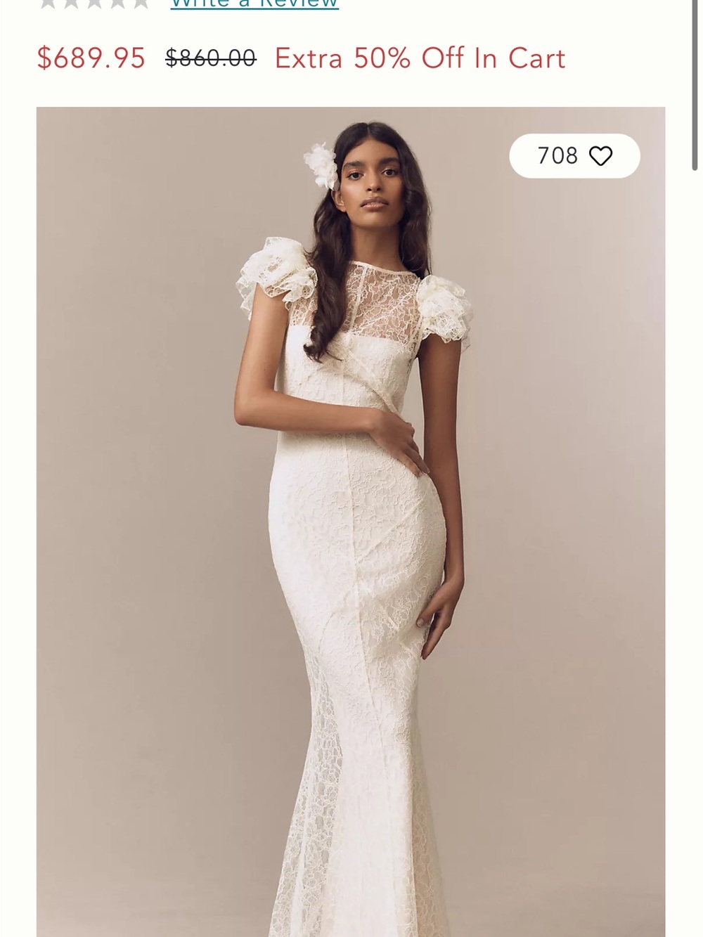 Delicate Puff-Sleeve Lace Wedding Gown in Ivory